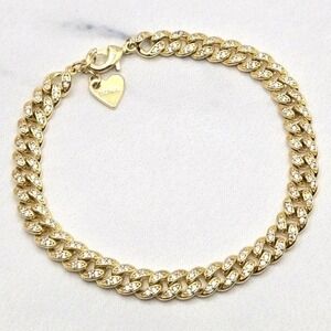 Samfa 14K Gold Plated Brilliant CZ 6mm Curb Chain Bracelet 6.25" / 0.5" Extender